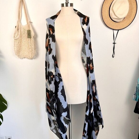 Cejon Leopard Print Blue Rectangle Scarf One Size - Picture 2 of 7